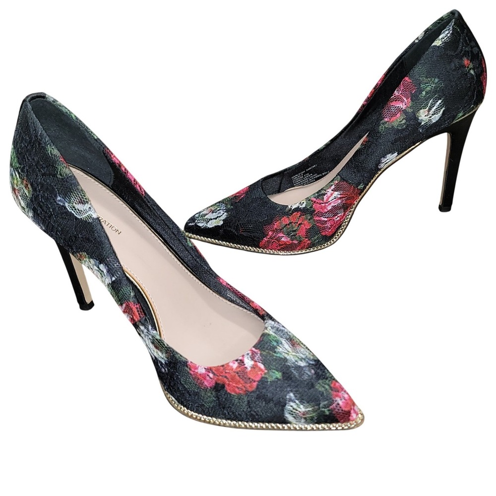 BCB Generation Chain Pointy Floral Lace Black Red Gold Chain Pumps 10 Boho Y2K - Picture 3 of 10